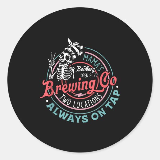 Retro Mama's Ery Brewing Co Funny Breastfeeding Sk ラウンドシール (正面)
