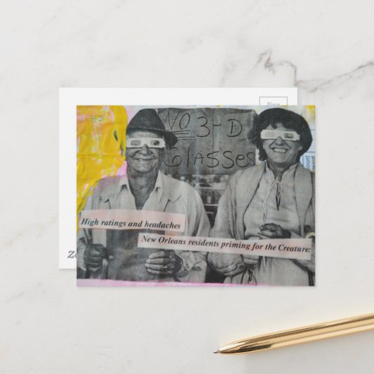 Retro Man and Woman in 3D Glasses Collage ポストカード (正面/裏面インサイチュ)