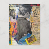 Retro man working diagrams Mixed media collage ポストカード (正面)
