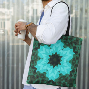 Retro Mandala Flower Blue and Green トートバッグ