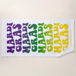 Retro Mardi Gras Ombre Text ビーチタオル