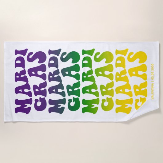 Retro Mardi Gras Ombre Text ビーチタオル (正面)