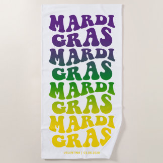 Retro Mardi Gras Ombre Text ビーチタオル