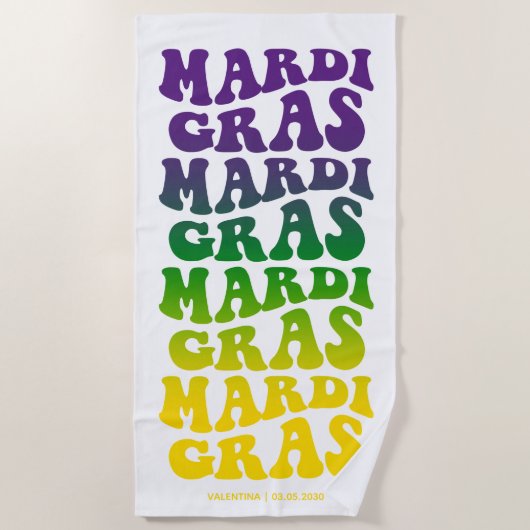 Retro Mardi Gras Ombre Text ビーチタオル (正面)