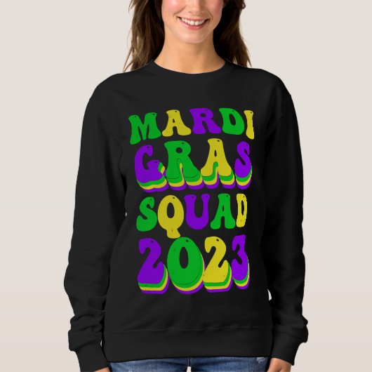 Retro Mardi Gras Squad 2023 Leopard Print Family M スウェットシャツ (正面)