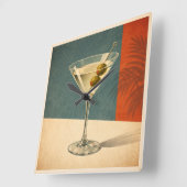 Retro Martini Cocktail Wall Clock Mid Century Bar スクエア壁時計 (傾斜)