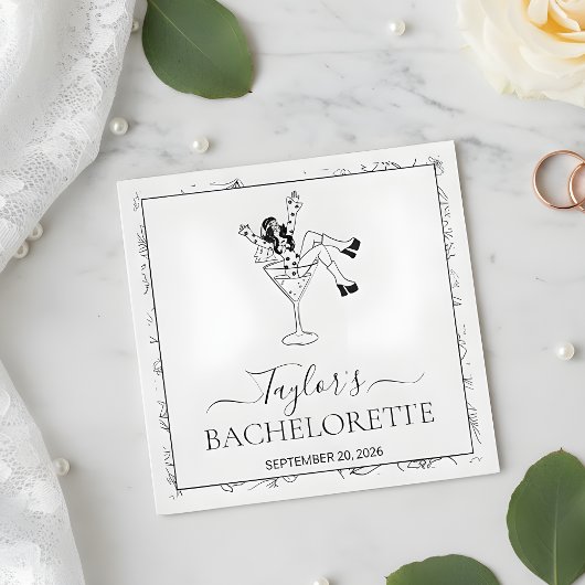 Retro Martini Girl Bachelorette Party Custom スタンダードカクテルナプキン