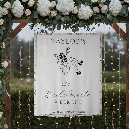 Retro Martini Girl Bachelorette Weekend Backdrop タペストリー