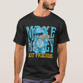 Retro Matching Gamma Blue Make Money Not Friends Tシャツ