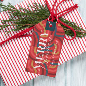 Retro Maximalist Geometric Red Christmas ギフトタグ