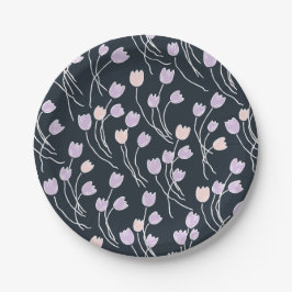Retro Meadow Sketchy Floral Party Midnight Garden ペーパープレート