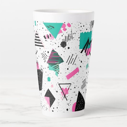 Retro Memphis Geometric Pattern カフェラテマグ (正面)