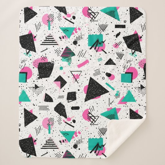 Retro Memphis Geometric Pattern シェルパブランケット (正面)