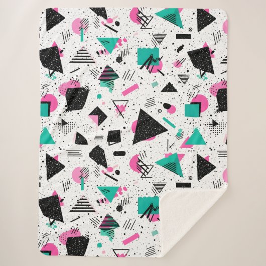 Retro Memphis Geometric Pattern シェルパブランケット (正面)