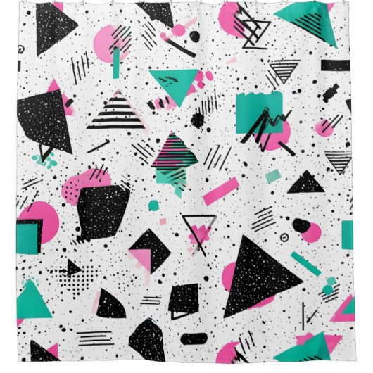Retro Memphis Geometric Pattern シャワーカーテン (正面)