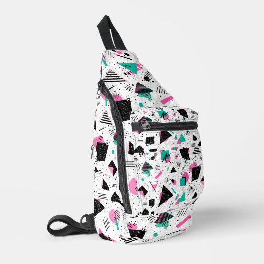 Retro Memphis Geometric Pattern スリングバッグ (左コーナー)