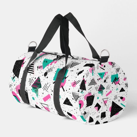 Retro Memphis Geometric Pattern ダッフルバッグ (左コーナー)
