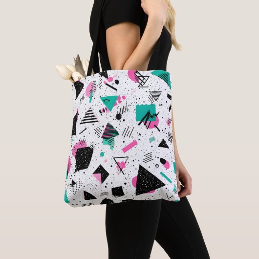 Retro Memphis Geometric Pattern トートバッグ (クローズアップ)