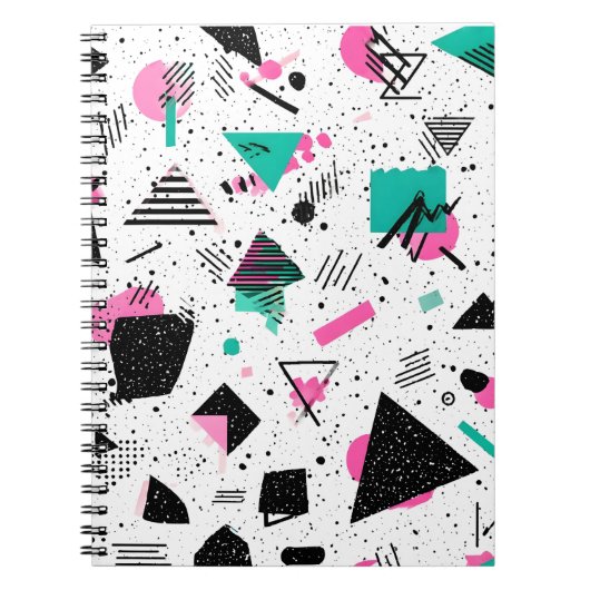 Retro Memphis Geometric Pattern ノートブック (正面)