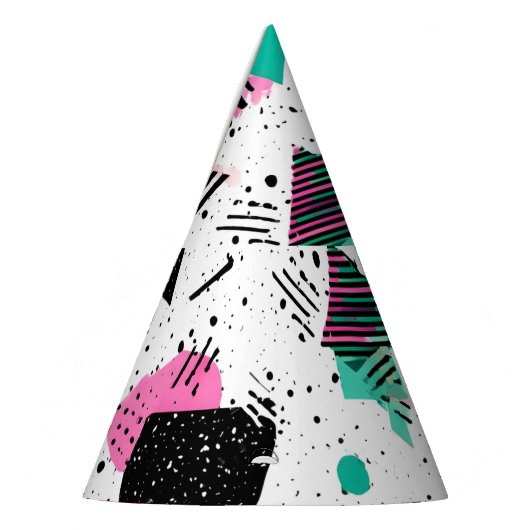 Retro Memphis Geometric Pattern パーティーハット (左)