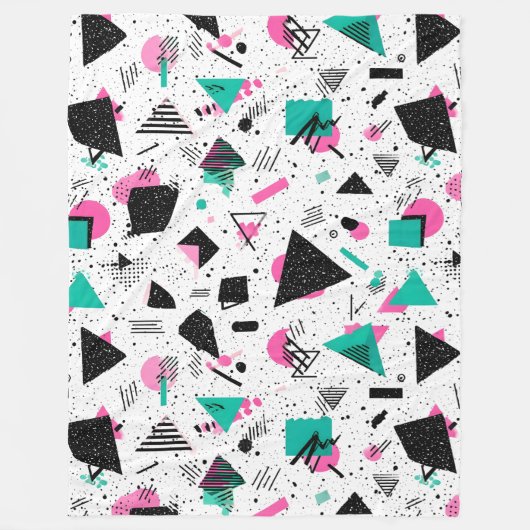 Retro Memphis Geometric Pattern フリースブランケット (正面)