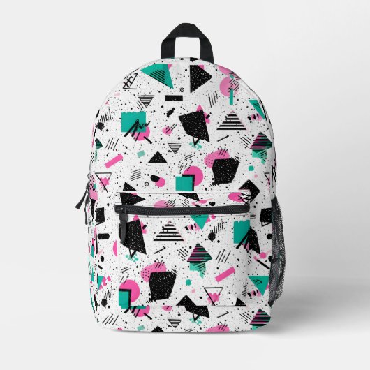 Retro Memphis Geometric Pattern プリントバックパック (正面)