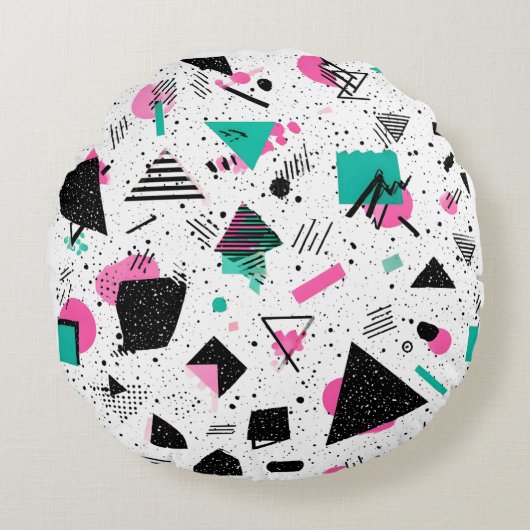 Retro Memphis Geometric Pattern ラウンドクッション (正面)