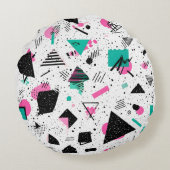Retro Memphis Geometric Pattern ラウンドクッション (裏面)