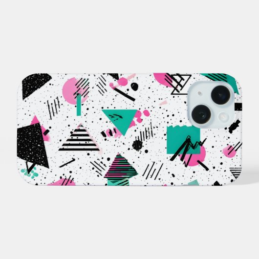 Retro Memphis Geometric Pattern iPhone 15ケース (裏面横)