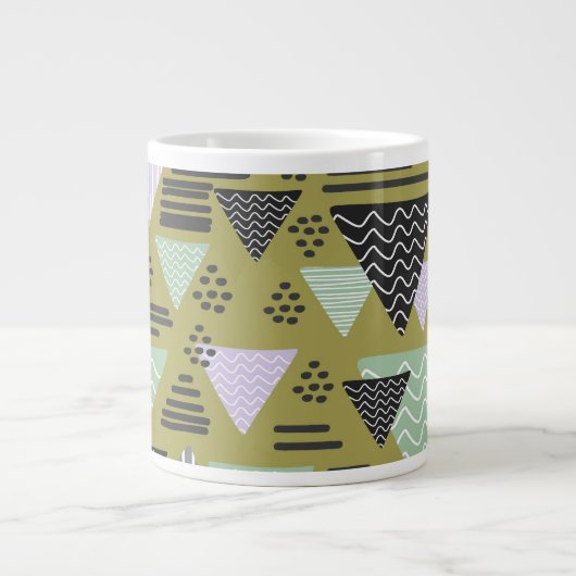 Retro Memphis Style Geometric Triangles Art Mug ジャンボコーヒーマグカップ (正面)