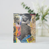 Retro men working Mixed media collage ポストカード (スタンド正面)