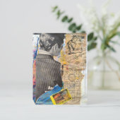 Retro men working Mixed media collage ポストカード (スタンド正面)