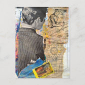 Retro men working Mixed media collage ポストカード (正面)