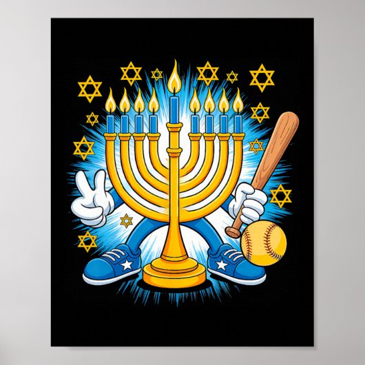Retro Menorah Playing Softll Happy Hanukkah Pjs Bo ポスター (正面)