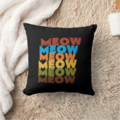 Retro Meow Typography Cat Lover Pillow クッション (ブランケット)
