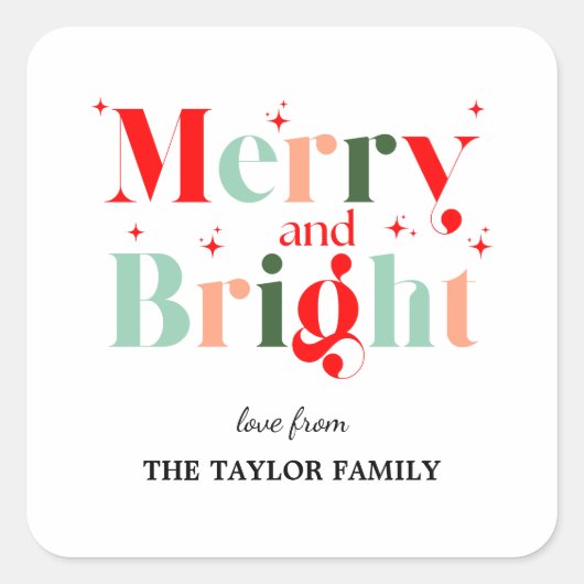 Retro Merry and Bright Christmas スクエアシール (正面)