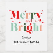 Retro Merry and Bright Christmas ワインラベル (シングルラベル)