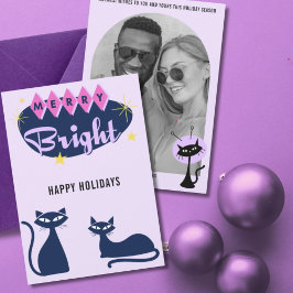 Retro Merry and Bright Christmas Photo シーズンカード