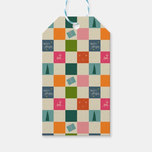 Retro Merry and Bright Christmas Wrapping Paper ギフトタグ (正面)