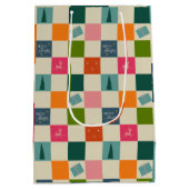 Retro Merry and Bright Christmas Wrapping Paper ミディアムペーパーバッグ (裏面)