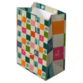 Retro Merry and Bright Christmas Wrapping Paper ミディアムペーパーバッグ (裏面アングル)