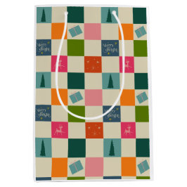 Retro Merry and Bright Christmas Wrapping Paper ミディアムペーパーバッグ