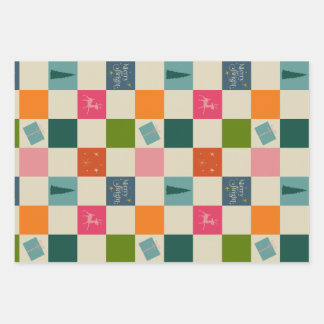 Retro Merry and Bright Christmas Wrapping Paper ラッピングペーパーシート