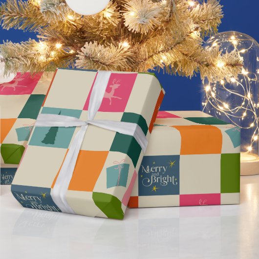 Retro Merry and Bright Christmas Wrapping Paper ラッピングペーパー (クリスマス)