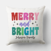 Retro Merry and Bright Customizable Name Christmas クッション (裏面)