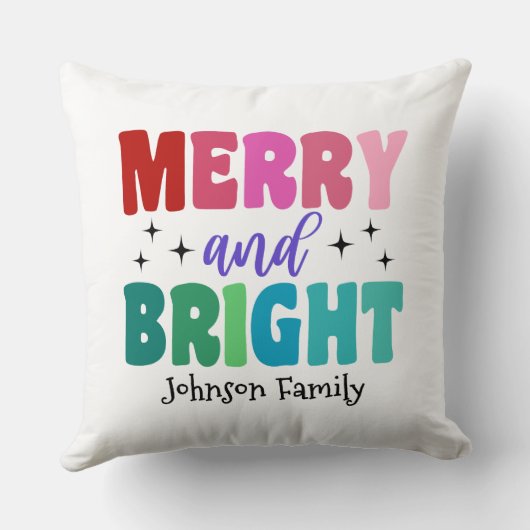 Retro Merry and Bright Customizable Name Christmas クッション (裏面)
