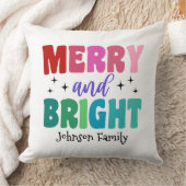 Retro Merry and Bright Customizable Name Christmas クッション (ブランケット)