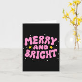 Retro Merry And Bright Holiday Design カード (黄色い花)