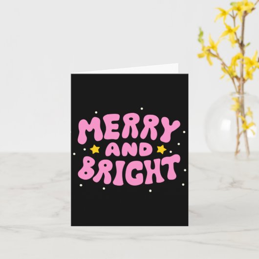 Retro Merry And Bright Holiday Design  カード (黄色い花)