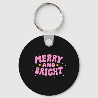 Retro Merry And Bright Holiday Design  キーホルダー